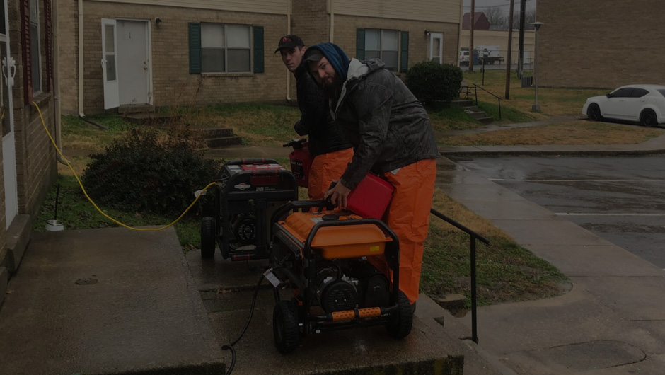 Volunteers with home generators after the Kentucky tornado